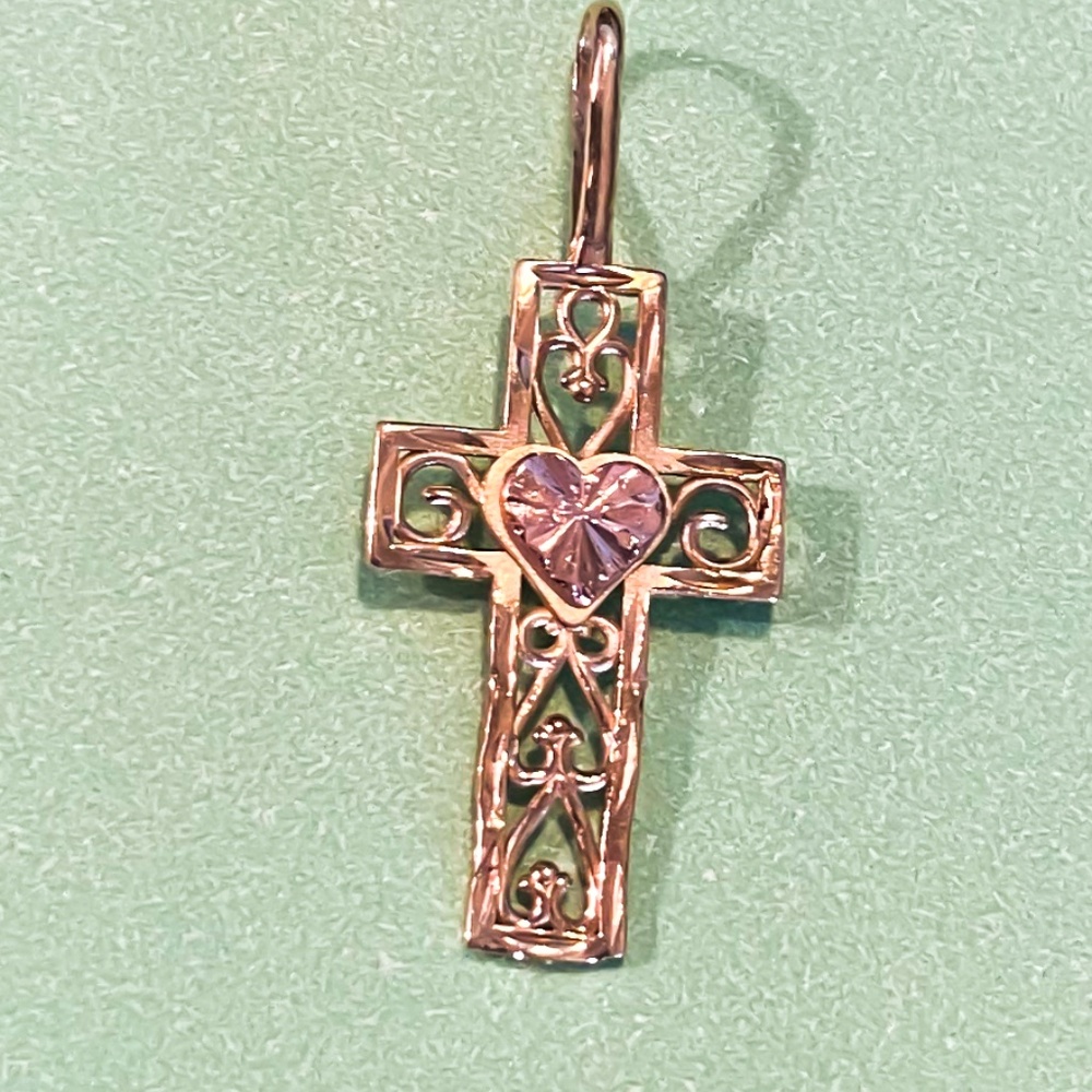 TriColor Gold Filigree Cross (Yellow Gold, White Gold, and Rose Gold)